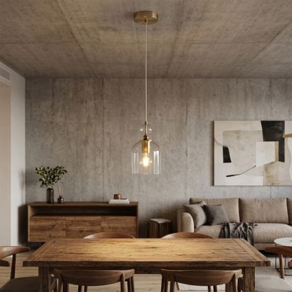 Lampadario a cavo VELARE 1xE27/15W/230V oro/trasparente