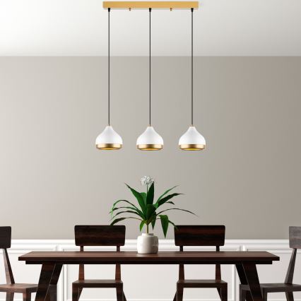 Lampadario a cavo YILDO 3xE27/40W/230V bianco/oro