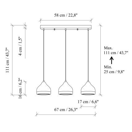 Lampadario a cavo YILDO 3xE27/40W/230V bianco/oro