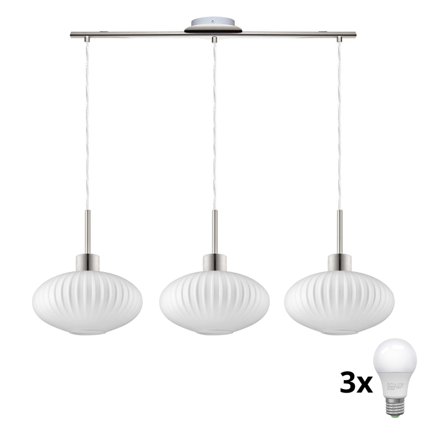 Lampadario a LED sospeso HARMA 3xE27/60W/230V cromo opaco/biano