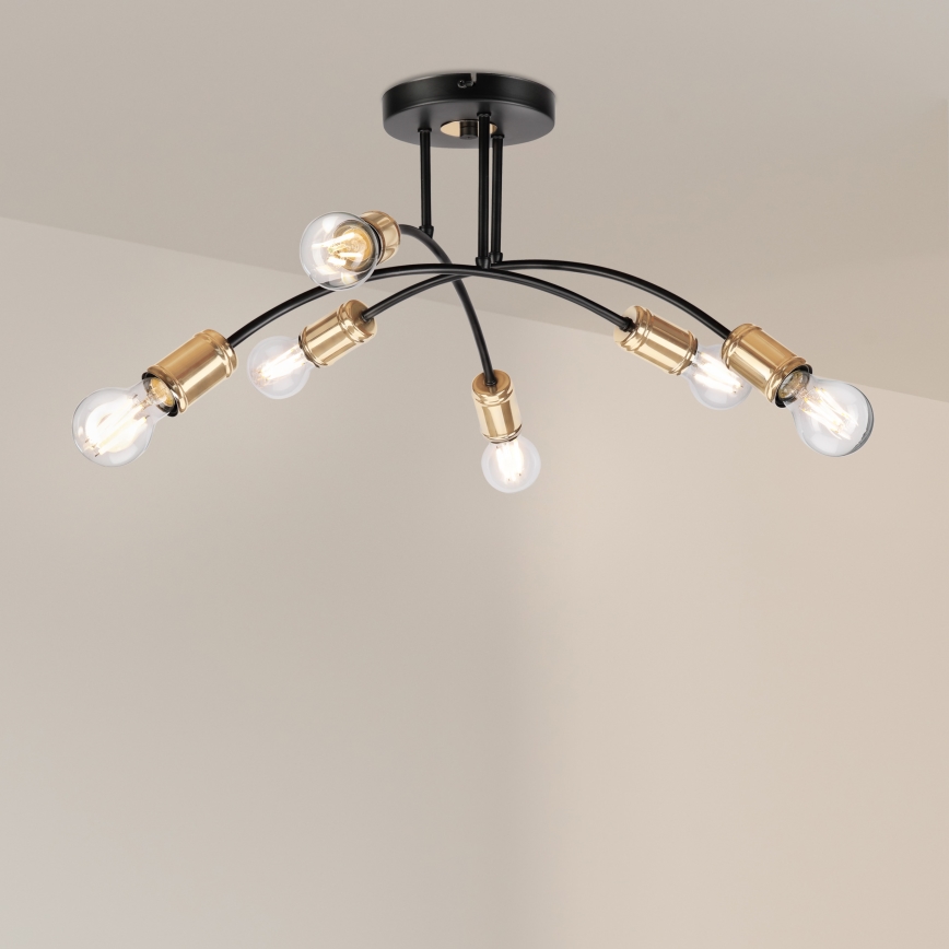 Lampadario a plafone ANYA 6xE27/15W/230V nero/oro