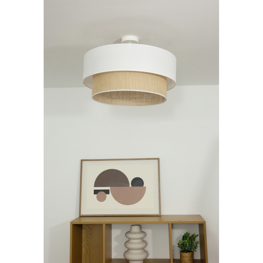 Lampadario a plafone BORHO 1xE27/60W/230V Ø 40 cm bianco/juta