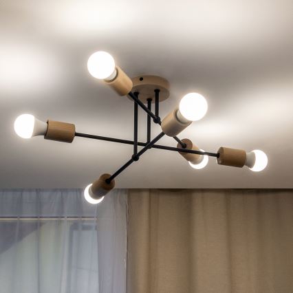 Lampadario a plafone CAMBRIDGE 6xE27/15W/230V in pino