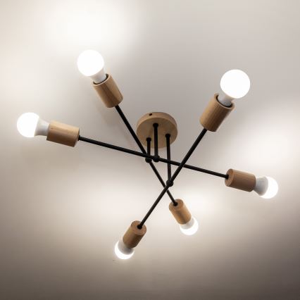 Lampadario a plafone CAMBRIDGE 6xE27/15W/230V in pino