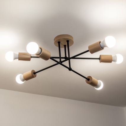 Lampadario a plafone CAMBRIDGE 6xE27/15W/230V in pino