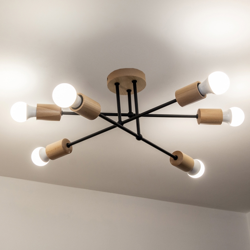 Lampadario a plafone CAMBRIDGE 6xE27/15W/230V in pino