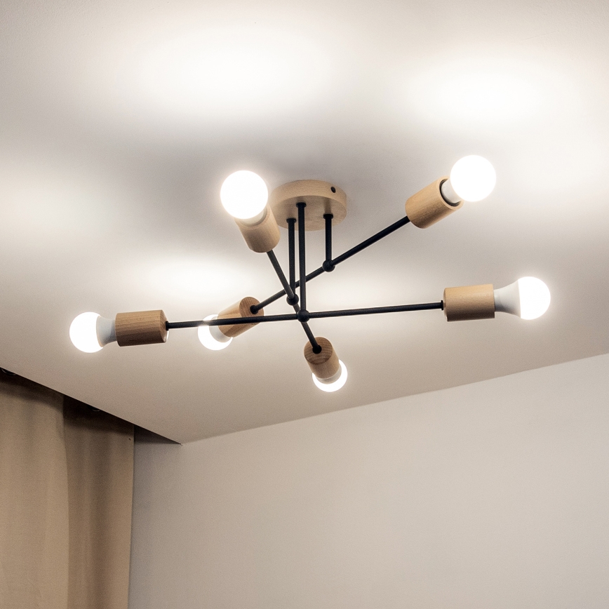 Lampadario a plafone CAMBRIDGE 6xE27/15W/230V in pino