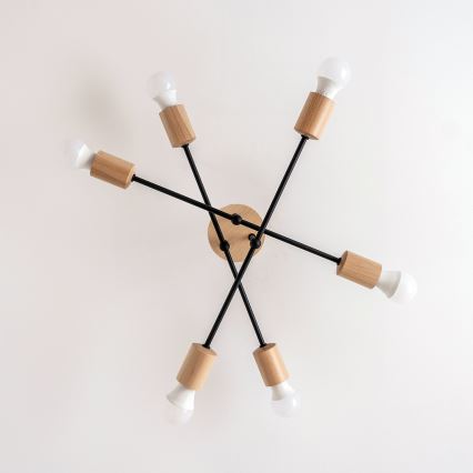 Lampadario a plafone CAMBRIDGE 6xE27/15W/230V in pino