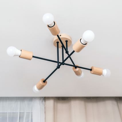 Lampadario a plafone CAMBRIDGE 6xE27/15W/230V in pino