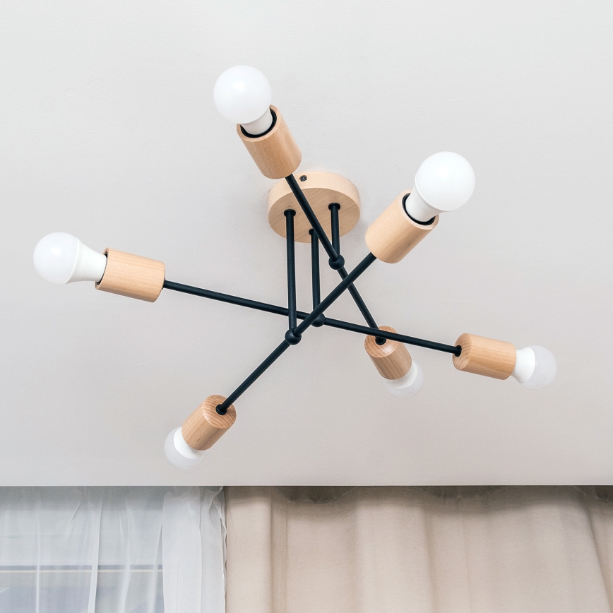 Lampadario a plafone CAMBRIDGE 6xE27/15W/230V in pino