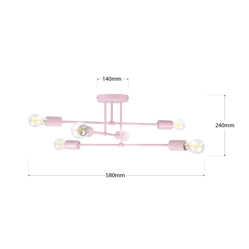 Lampadario a plafone CAMBRIDGE 6xE27/15W/230V rosa