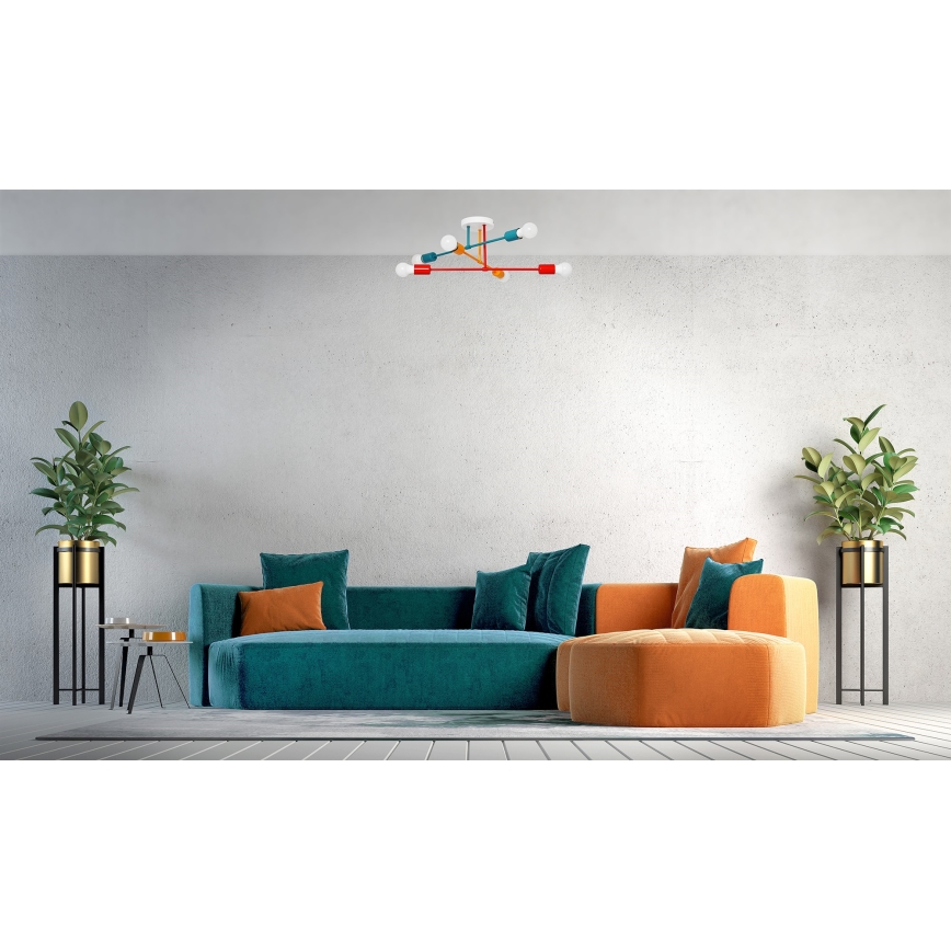 Lampadario a plafone CAMBRIDGE 6xE27/20W/230V blu/rosso/arancione