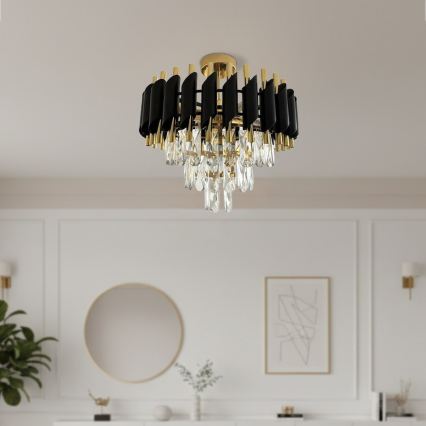 Lampadario a plafone CRISTAL 5xE14/10W/230V Ø 38 cm nero/oro