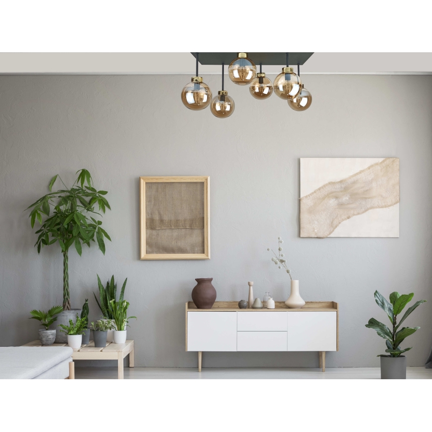 Lampadario a plafone DEA 6xE14/60W/230V nero/oro/fumé beige