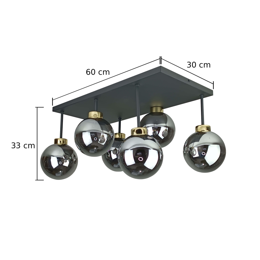 Lampadario a plafone DEA 6xE14/60W/230V nero/oro/fumé nero