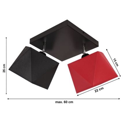 Lampadario a plafone DIAMENT 2xE27/60W/230V nero-rosso