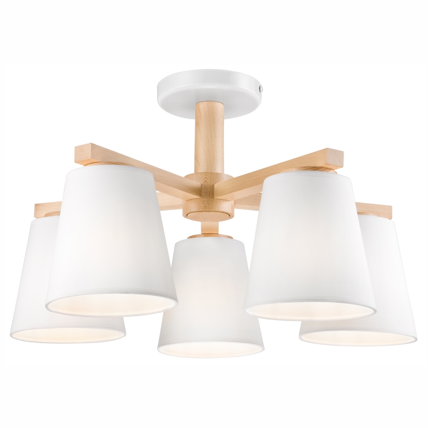 Lampadario a plafone ELLIE 5xE27/60W/230V bianco/faggio
