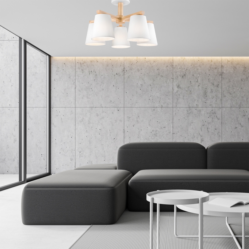 Lampadario a plafone ELLIE 5xE27/60W/230V bianco/faggio