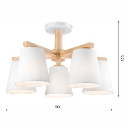 Lampadario a plafone ELLIE 5xE27/60W/230V bianco/faggio