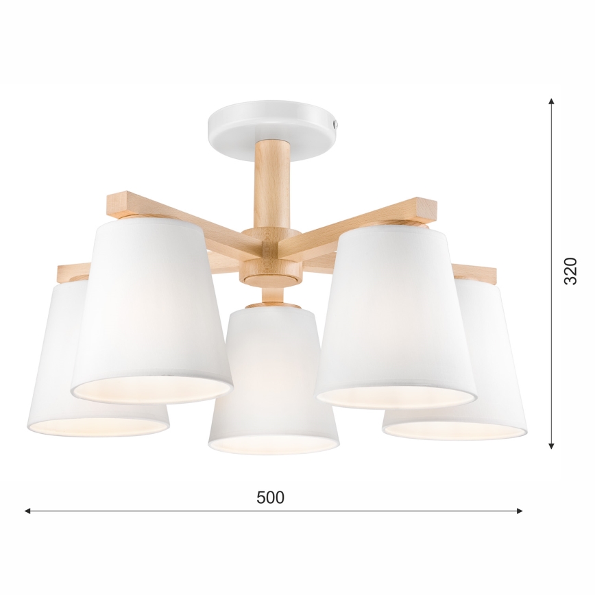 Lampadario a plafone ELLIE 5xE27/60W/230V bianco/faggio