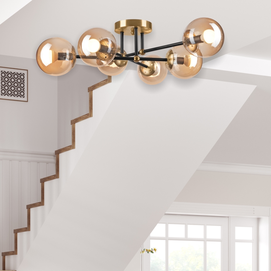 Lampadario a plafone MALENA 6xE14/5W/230V oro/nero/fumé beige