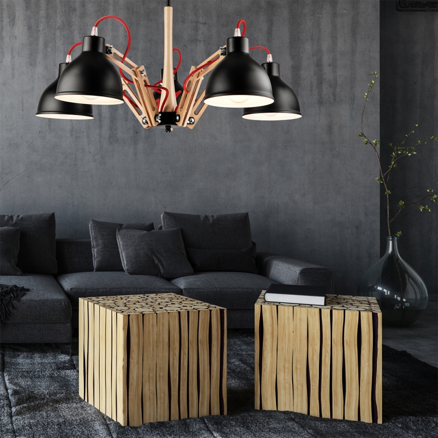 Lampadario a plafone MARCELLO 5xE27/60W/230V faggio - FSC certificato