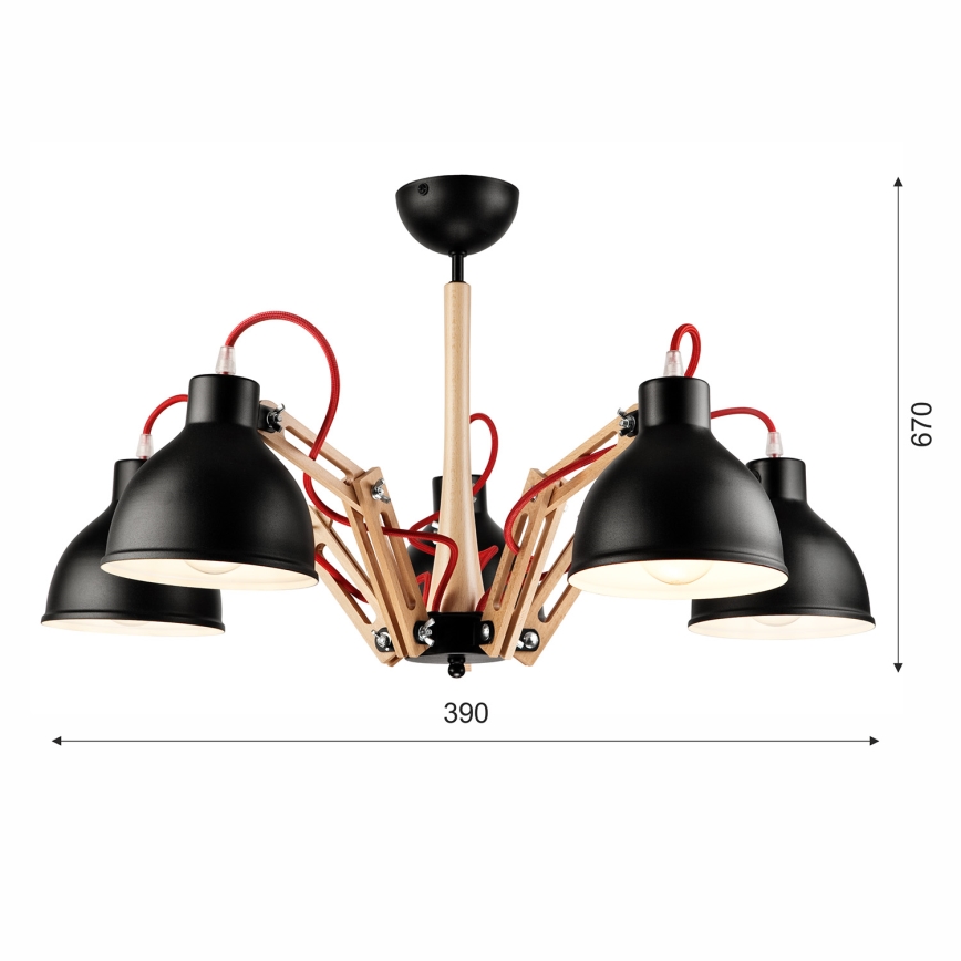 Lampadario a plafone MARCELLO 5xE27/60W/230V faggio - FSC certificato