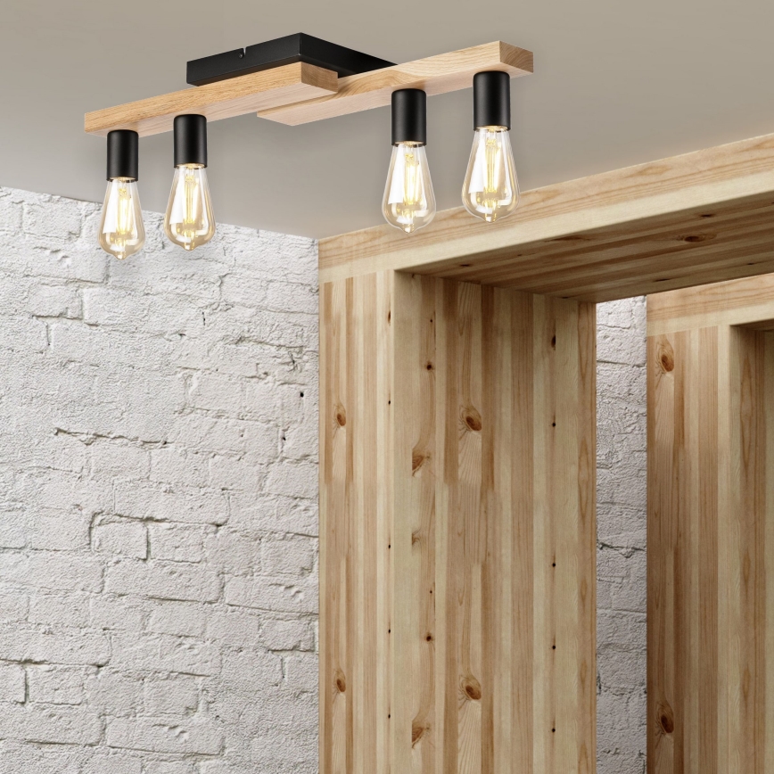 Lampadario a plafone MATTE 4xE27/15W/230V nero/quercia