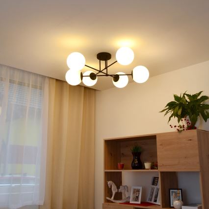 Lampadario a plafone MOON 6xE27/15W/230V nero