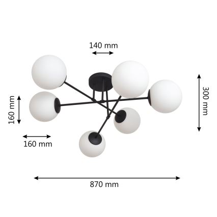 Lampadario a plafone MOON 6xE27/15W/230V nero