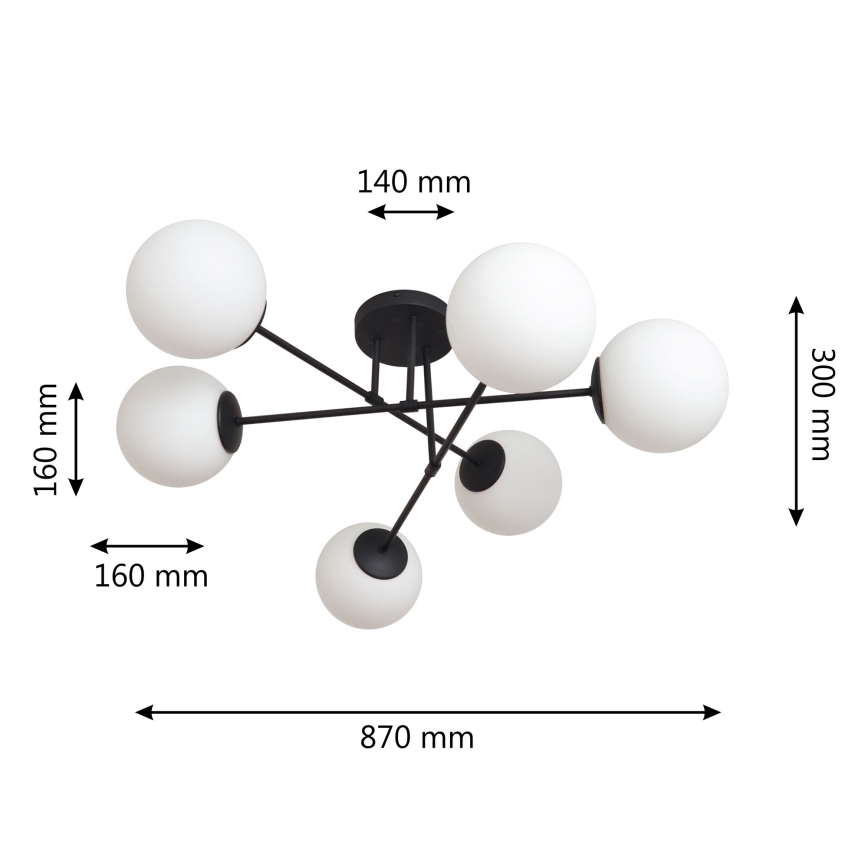 Lampadario a plafone MOON 6xE27/15W/230V nero