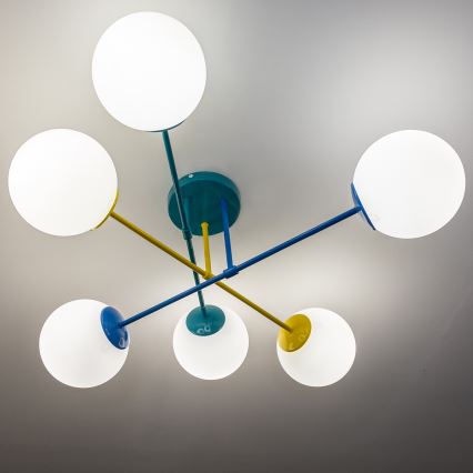 Lampadario a plafone MOON 6xE27/15W/230V turchese/giallo/blu