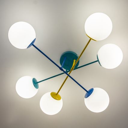 Lampadario a plafone MOON 6xE27/15W/230V turchese/giallo/blu