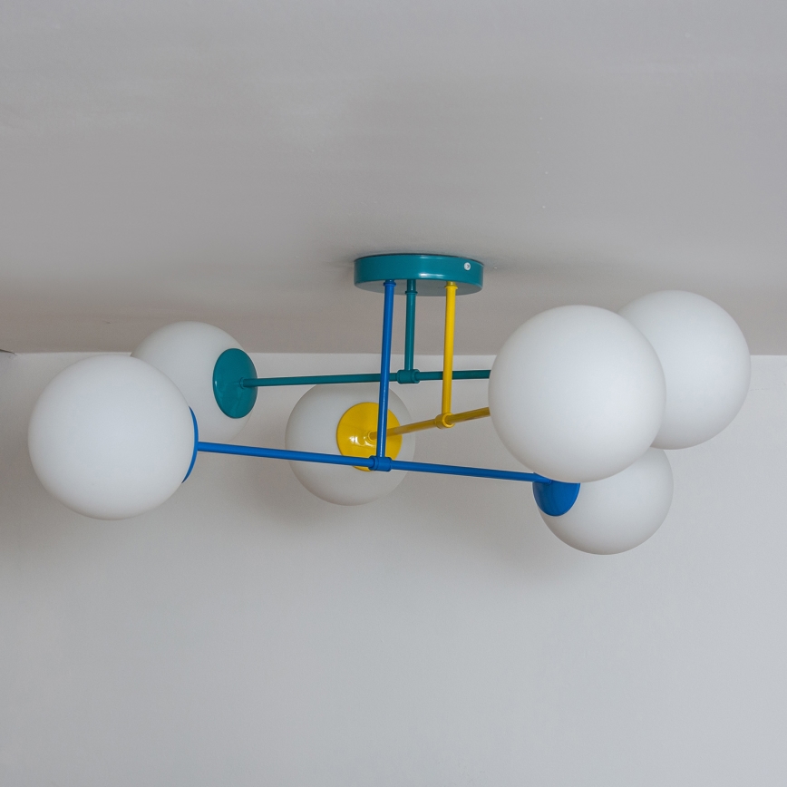 Lampadario a plafone MOON 6xE27/15W/230V turchese/giallo/blu