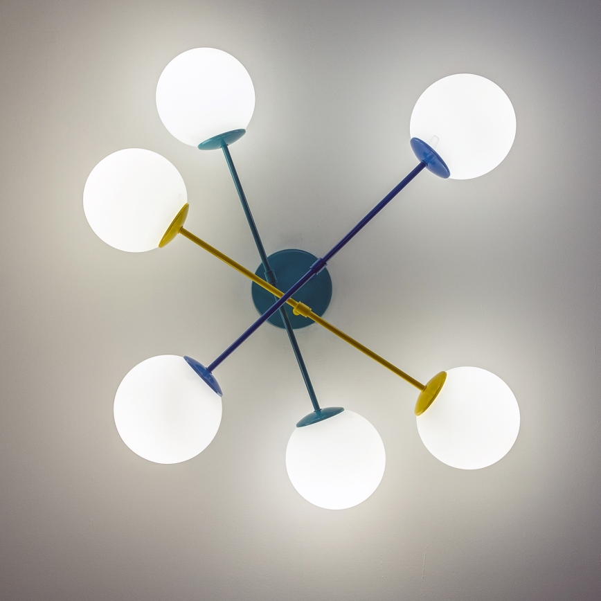 Lampadario a plafone MOON 6xE27/15W/230V turchese/giallo/blu