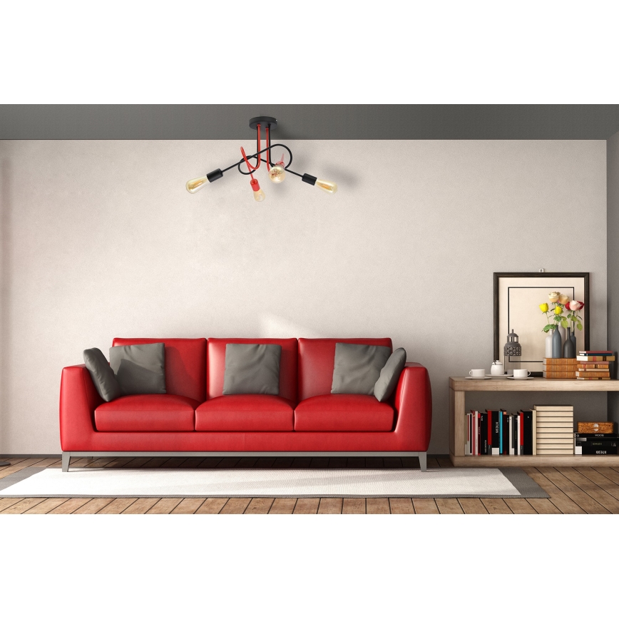 Lampadario a plafone OXFORD 4xE27/15W/230V nero/rosso