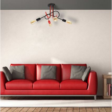 Lampadario a plafone OXFORD 4xE27/15W/230V nero/rosso