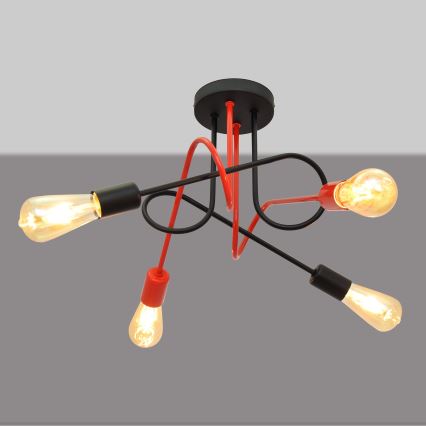 Lampadario a plafone OXFORD 4xE27/15W/230V nero/rosso
