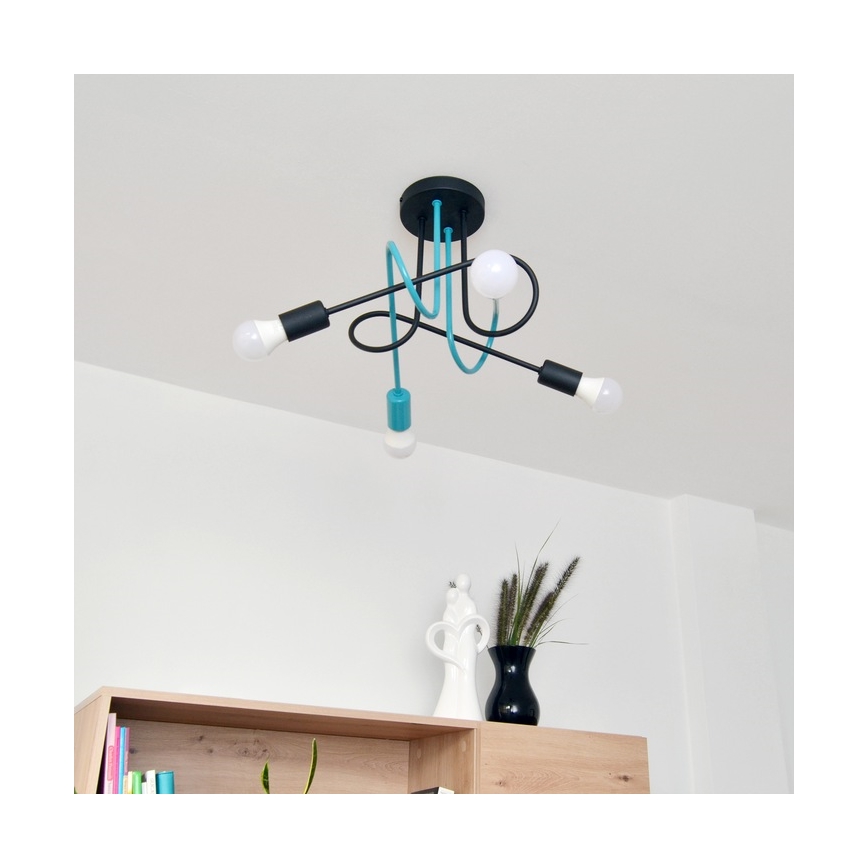 Lampadario a plafone OXFORD 4xE27/15W/230V nero/turchese
