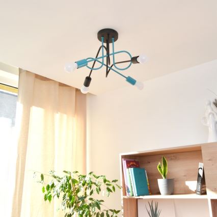 Lampadario a plafone OXFORD 4xE27/15W/230V nero/turchese