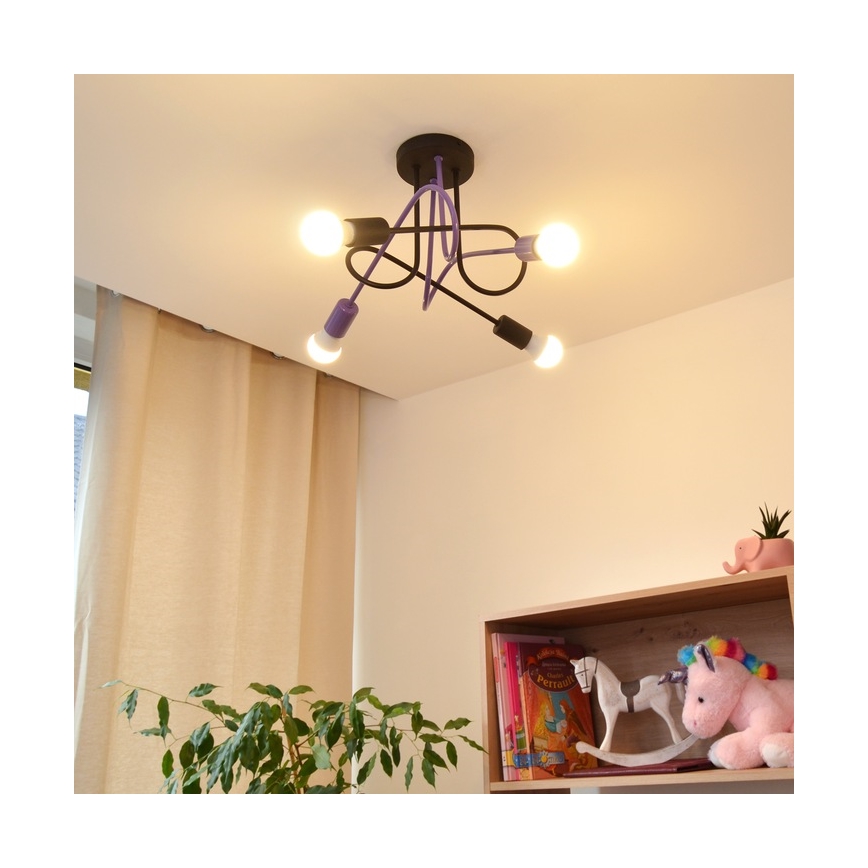 Lampadario a plafone OXFORD 4xE27/15W/230V nero/viola