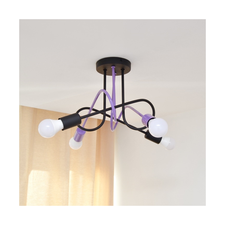 Lampadario a plafone OXFORD 4xE27/15W/230V nero/viola