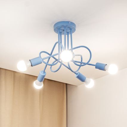 Lampadario a plafone OXFORD 5xE27/15W/230V blu