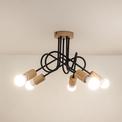Lampadario a plafone OXFORD 5xE27/15W/230V, finitura pino/nero