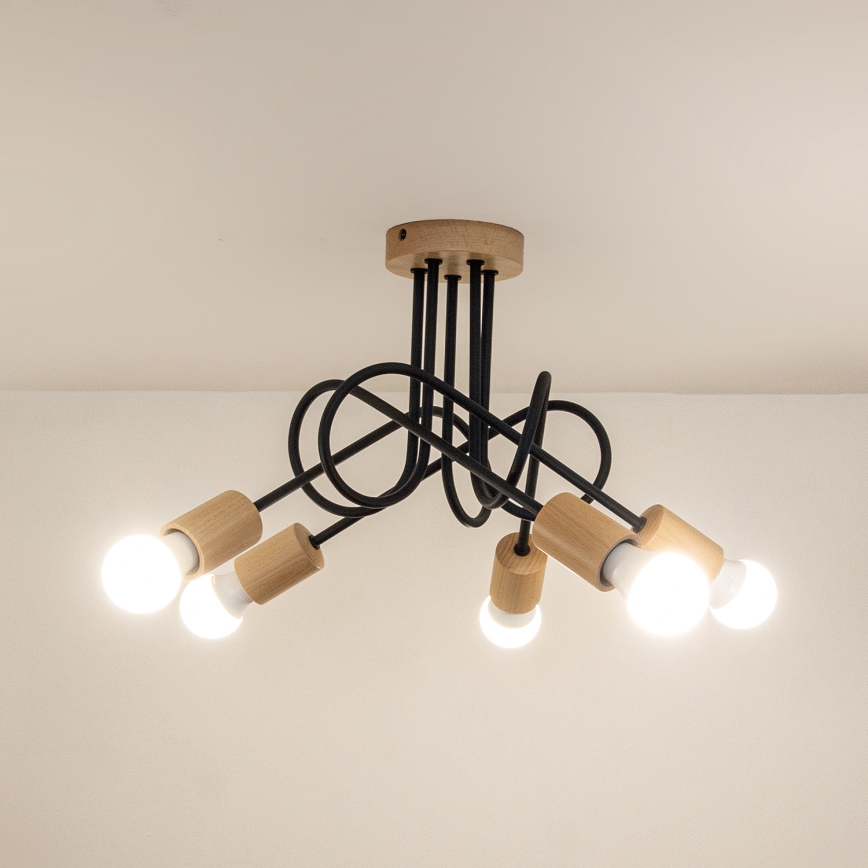 Lampadario a plafone OXFORD 5xE27/15W/230V, finitura pino/nero