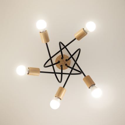 Lampadario a plafone OXFORD 5xE27/15W/230V, finitura pino/nero