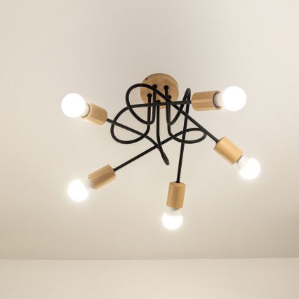 Lampadario a plafone OXFORD 5xE27/15W/230V, finitura pino/nero