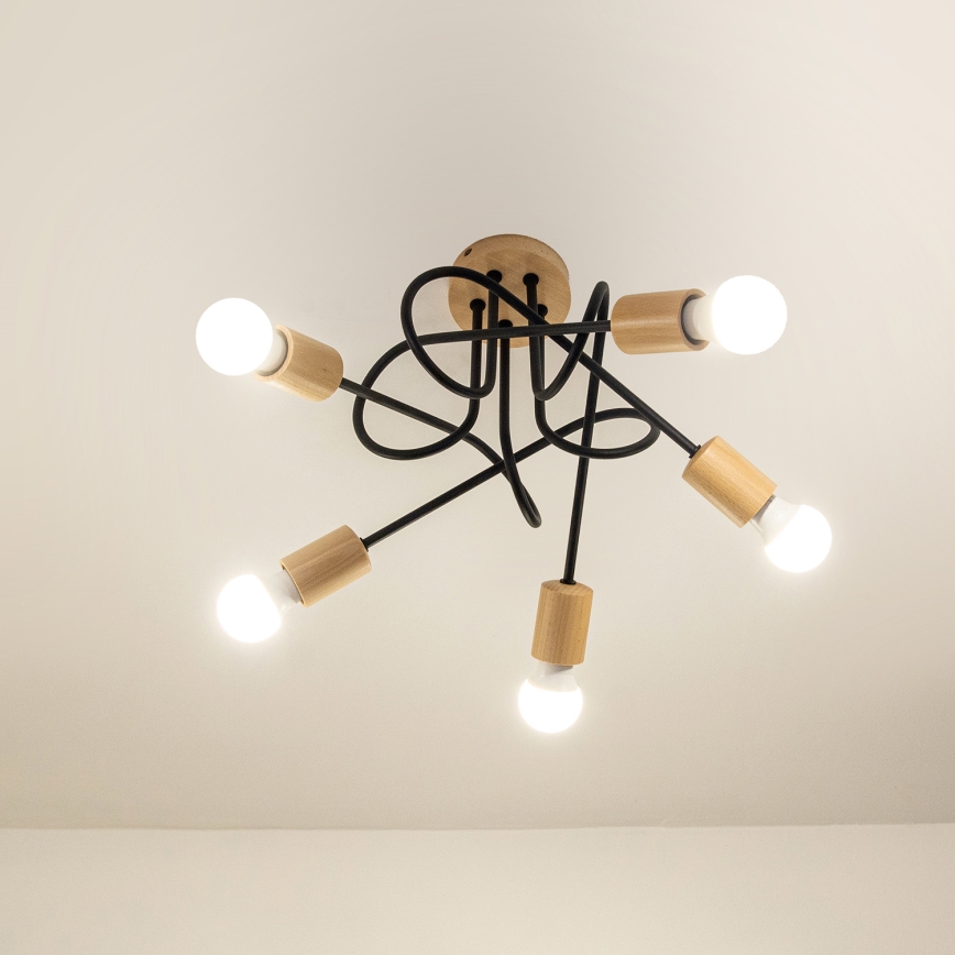 Lampadario a plafone OXFORD 5xE27/15W/230V, finitura pino/nero