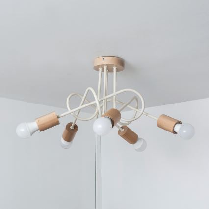 Lampadario a plafone OXFORD 5xE27/15W/230V pino/crema