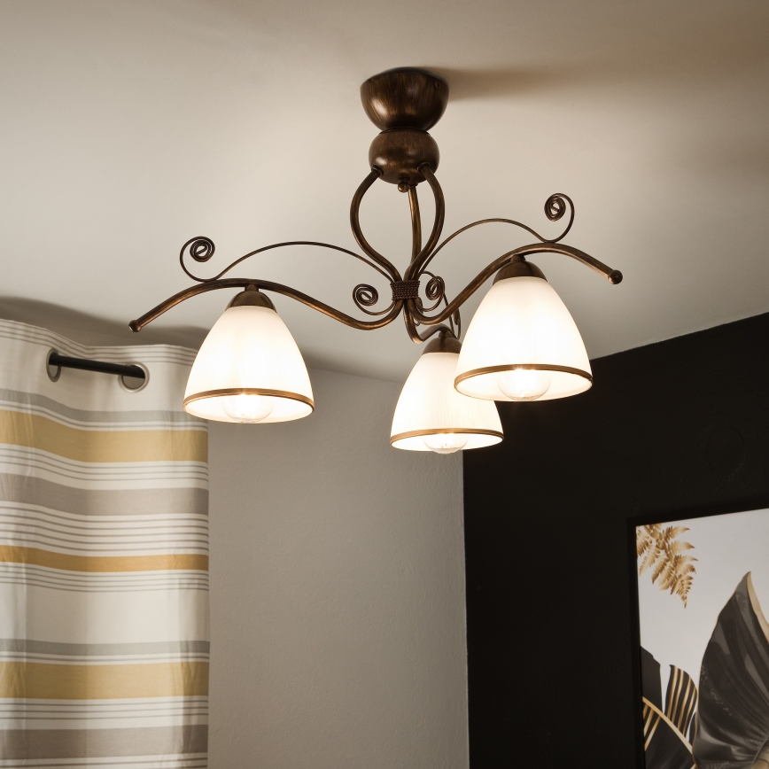 Lampadario a plafone RETRO 3xE27/60W/230V patina di bronzo
